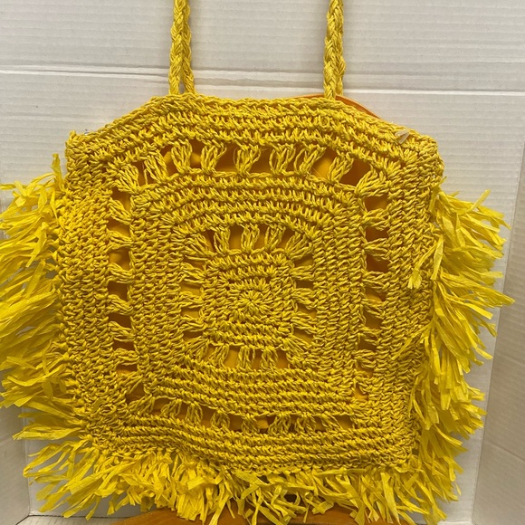 MW Most Wanted Yellow Woven Macrame Raffia Tote bag - Picture 2 of 8